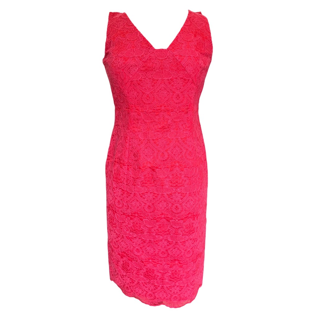 Tory Burch Pink Floral Corded Lace V-Neck Sleeveless Sheath Dress Size 2